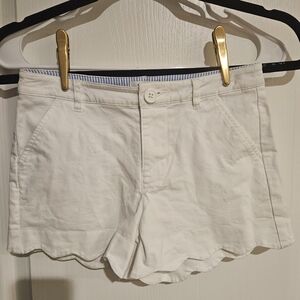 Crown & Ivy Girls Size 12 White Khaki Shorts Scalloped Hem Adjustable Waist